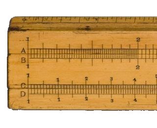 Enlarged view of Mannheim slide rule, showing the A, B, C and D scales