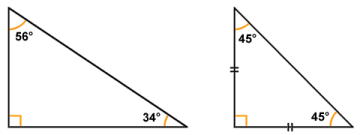 Right-angled triangles may be scalene (left) or isosceles (right)