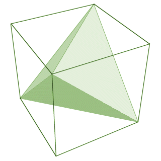 A regular tetrahedron shares four vertices with a cube
