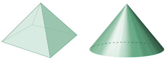 A square pyramid and a cone