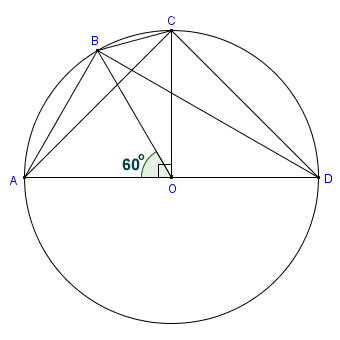 Chords AB and AC subtend central angles 60 degrees and 90 degrees respectively