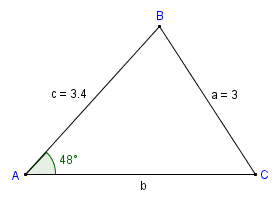 In triangle ABC, we know the length of two sides and the size of one non-included angle