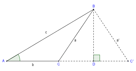 In the ambiguous case, we can construct two triangles using the information given