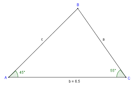 In triangle ABC, we know the size of two angles and the length of one side