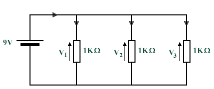 Simple circuit with three resistors in parallel