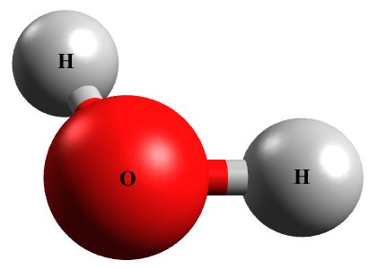 A water molecule consists of two hydrogen atoms and one oxygen atom