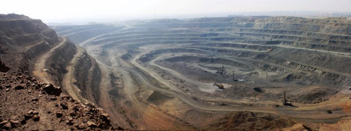 An open cast ore mine in the Byan Obo mining region