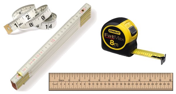 A selection of tools commonly used to measure length