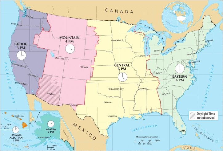 Time zones in the Continental United States do not have straight boundaries