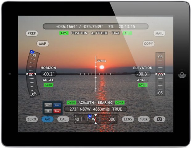A screenshot of the Theodolite HD app marketed by Hunter Research and Technology