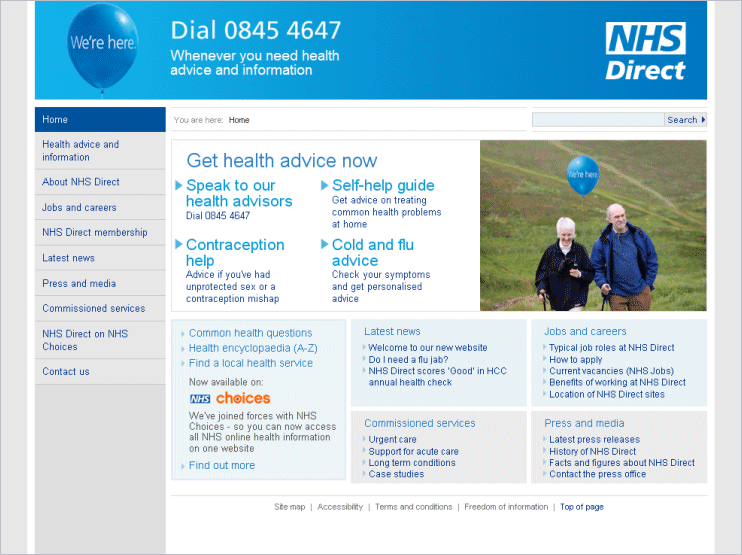 The NHS Direct home page