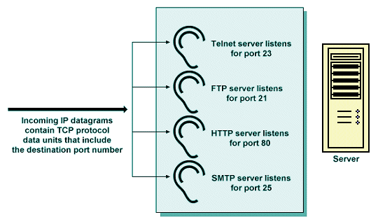 Common server applications listen for incoming service requests on "well known" ports