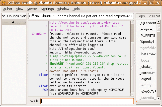 The XChat client running under Linux