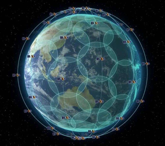 The Iridium constellation currently consists of 66 operational LEO satellites at an altitude of 780 kilometres. Image: IridiumWhere.com