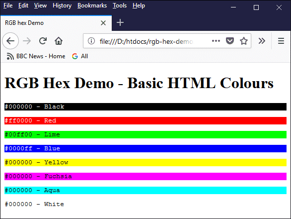 HTML colours can be specified using six-digit hexadecimal numbers