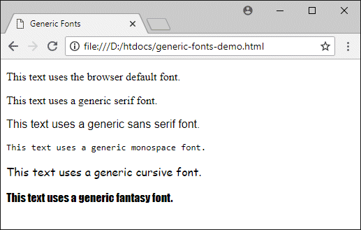 The browser attempts to find a match for each generic font type specified
