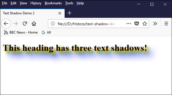 An example of multiple drop shadows applied to the same text