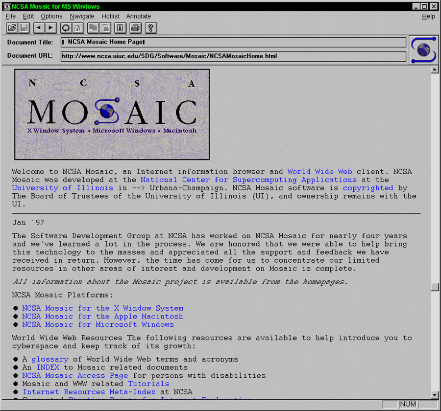 Version 1.0 of the Mosaic web browser