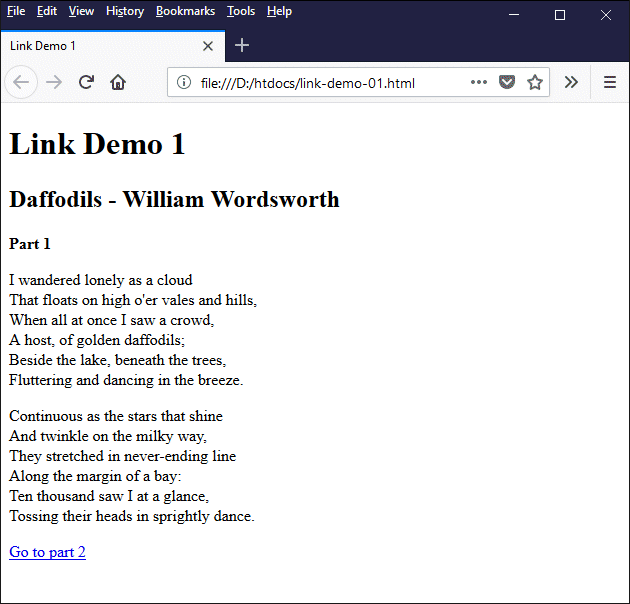 A web page with a basic text link