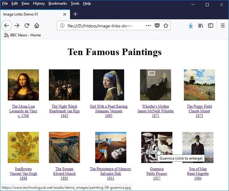 Thumbnail images are used here to create a graphical menu for an image gallery