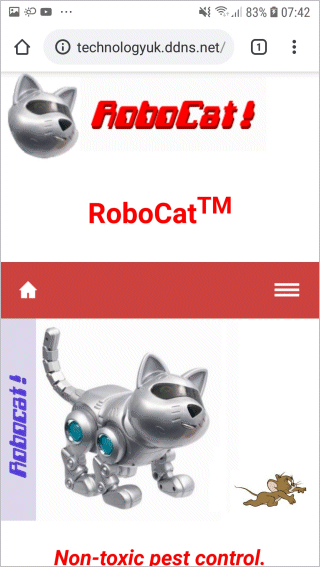 The RoboCat! home page as seen on a Samsung Galaxy A5 smartphone . . .