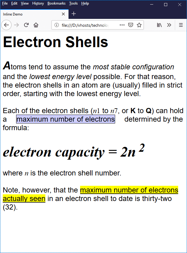 Left and right margins of 1em have been added to the text 'maximum number of electons'