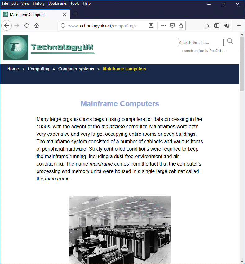 A screenshot of the actual 'Mainframe Computers' page (http://www.technologyuk.net/computer-systems/mainframe-computers.shtml)
          