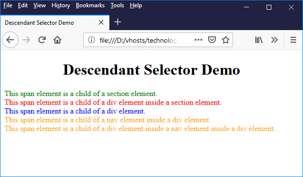 This page demonstrates the use of decendant selectors