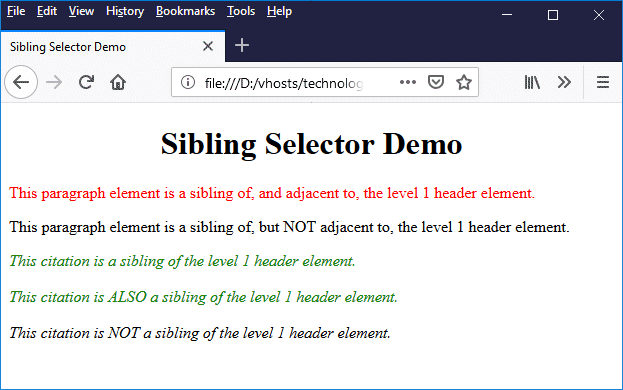 This page demonstrates the use of sibling selectors