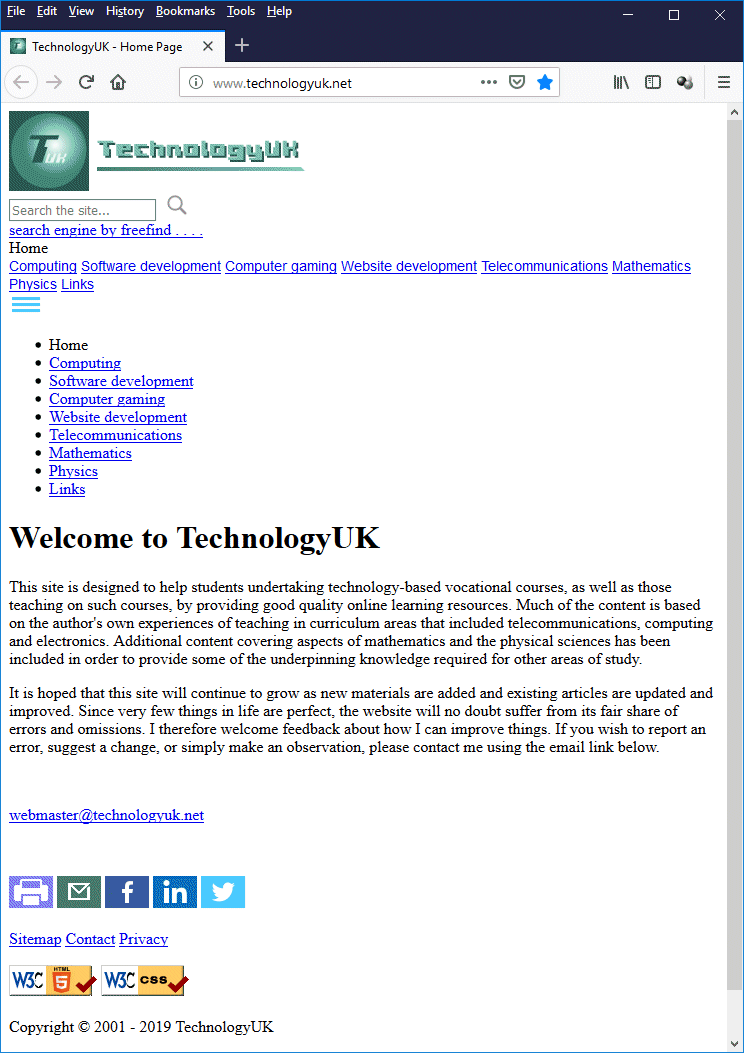 The technologyuk.net home page with no styling