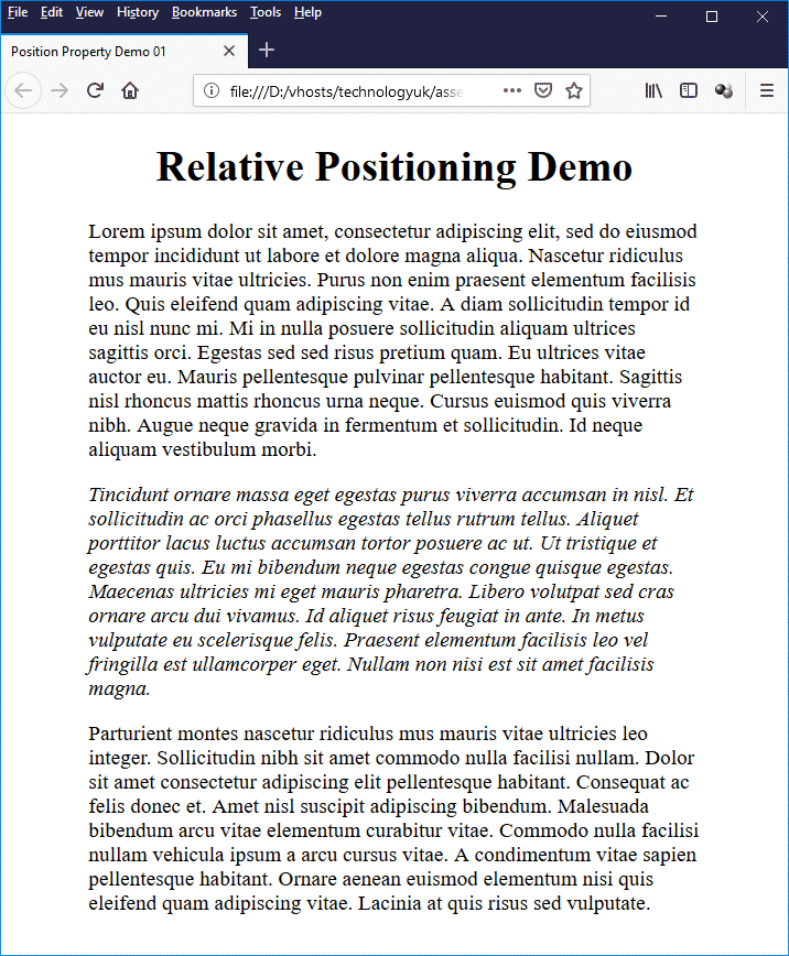 This page displays three paragraphs of randomly generated text