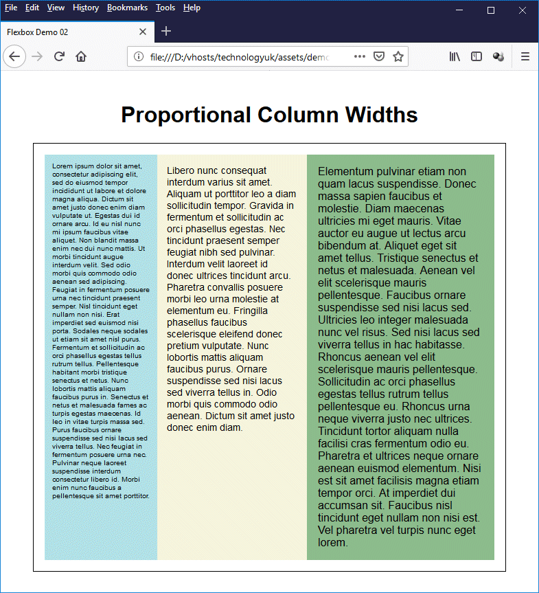 A multi-column page with different column widths