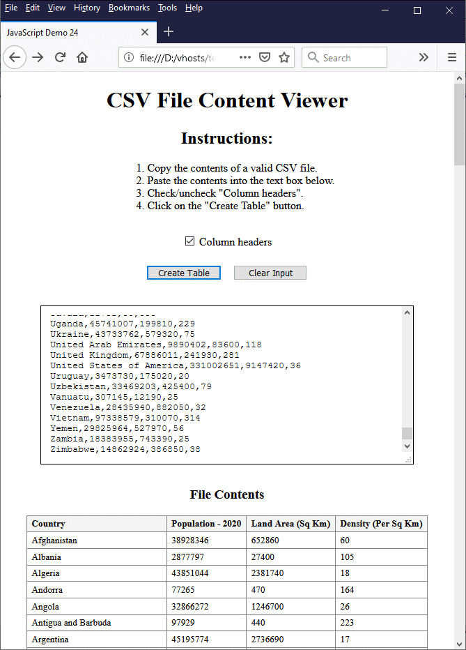 This page accepts raw CSV data and converts it into an HTML table.
