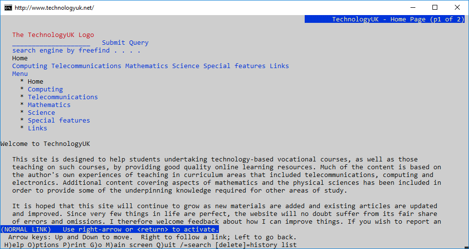 The Lynx text-based Web browser (version 2.8.3, circa 1998)