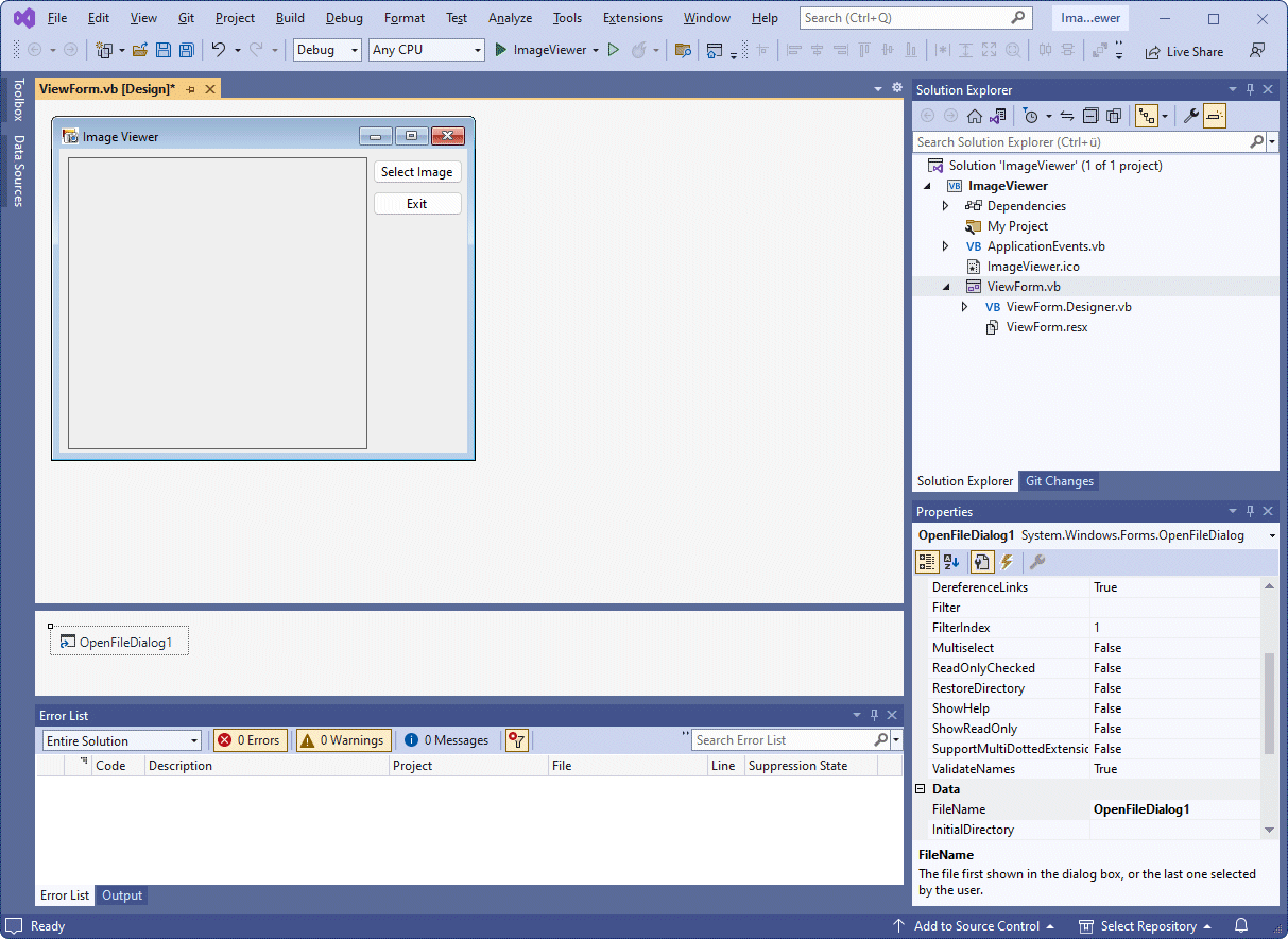 The OpenFileDialog control does not appear on the form