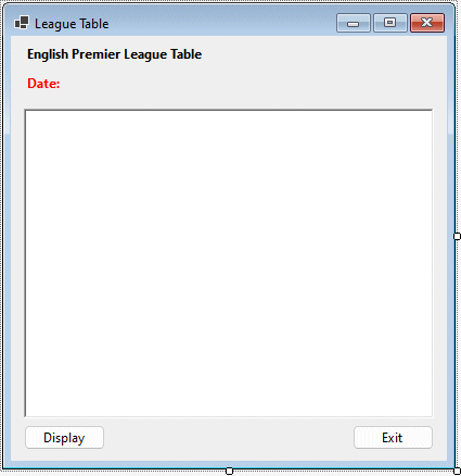 The LeagueTable program interface