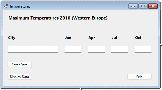 The Temperatures program interface