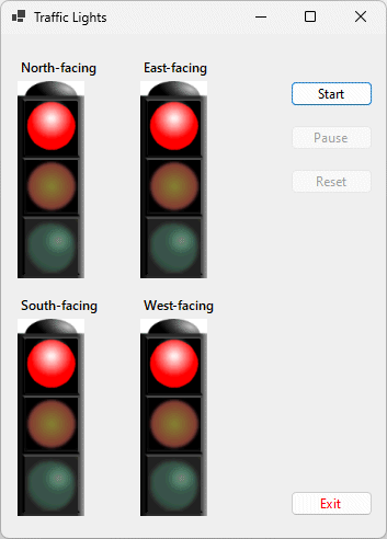 The TrafficLight application screen