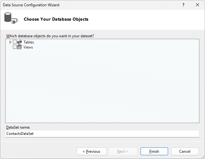 You can select the objects you want to be in the dataset