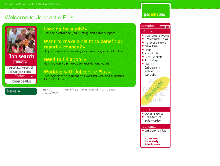 The Jobcentre Plus home page
