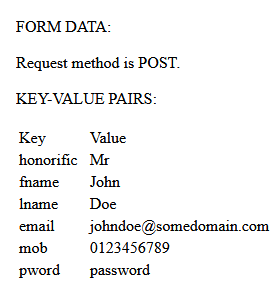 The form data stored in $_POST, displayed as key-value pairs