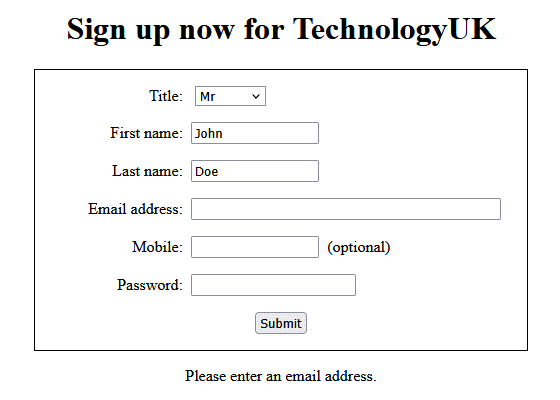 The user is asked to supply the missing email address 