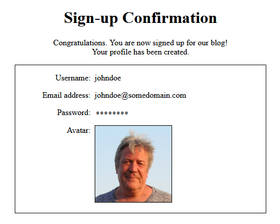The sign-up process has been completed successfully