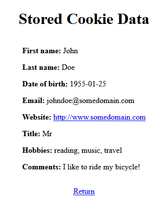 The cookie data has been stored on the client computer 