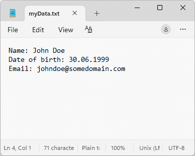 Each item of data appears on a separate line