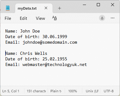 The new data is appended to the end of the file