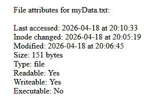 Some of the file attributes for myData.txt
