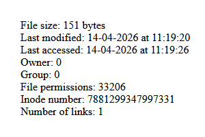 The stat() function returns an array containing a file’s metadata