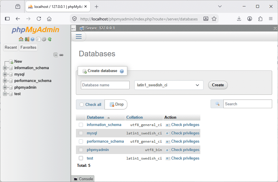Click on the New icon to create a database