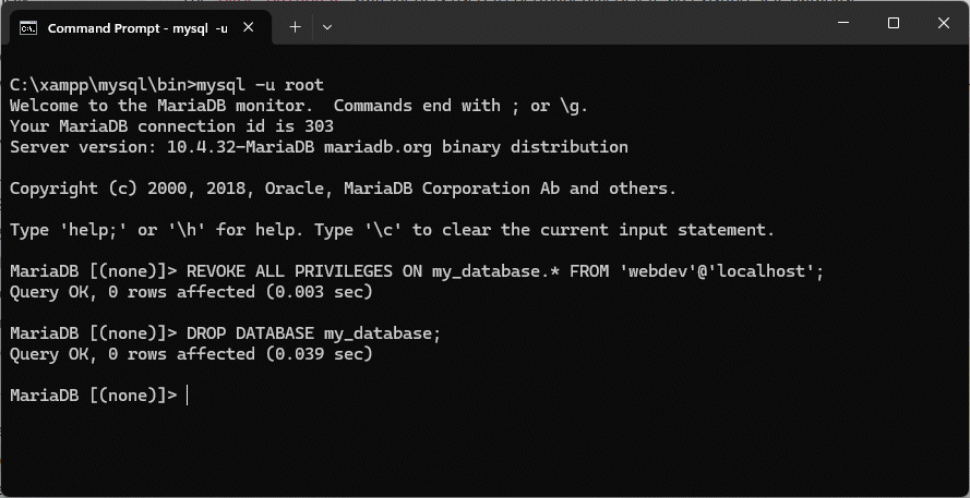 Your MySQL command window should now look like this